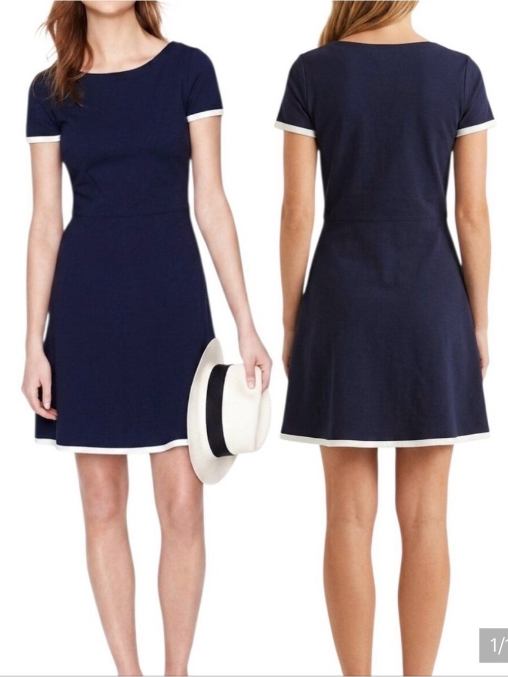 J crew Maritime Coastal Vibes Navy A Line Ponte Stretch Dress Bateau Neckline 4